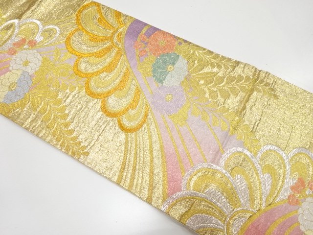 JAPANESE KIMONO / FUKURO OBI FOR FURISODE / WOVEN MOUNTAIN SCENERY 